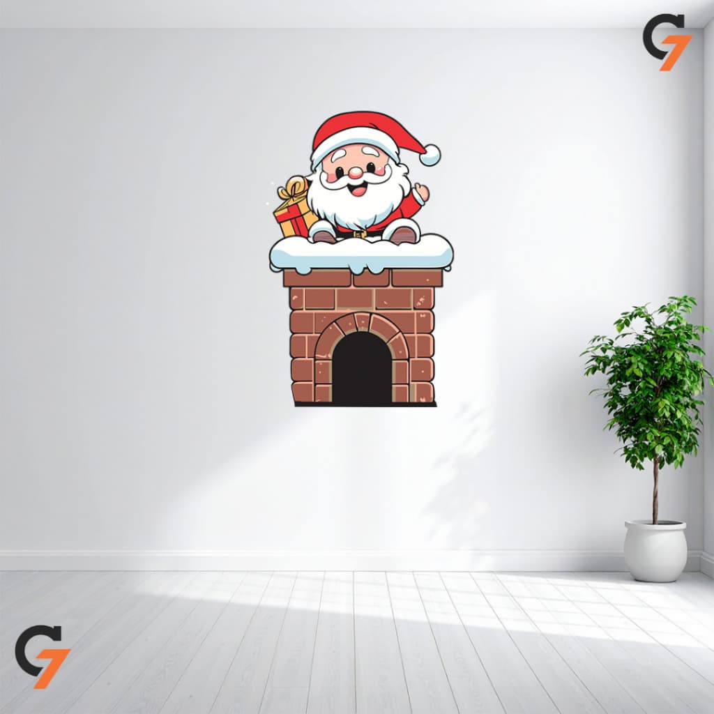 Adesivo de Parede Para Loja Natalino Papai Noel Decorativo Autocolante Lavável