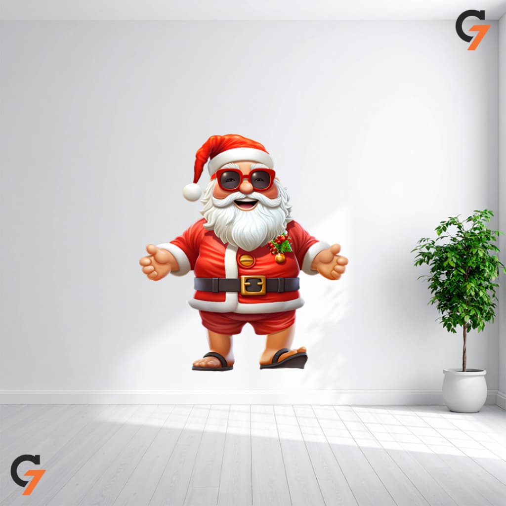 Adesivo de Parede Natal Papai Noel De Chinelo Decoração Autocolante Lavável