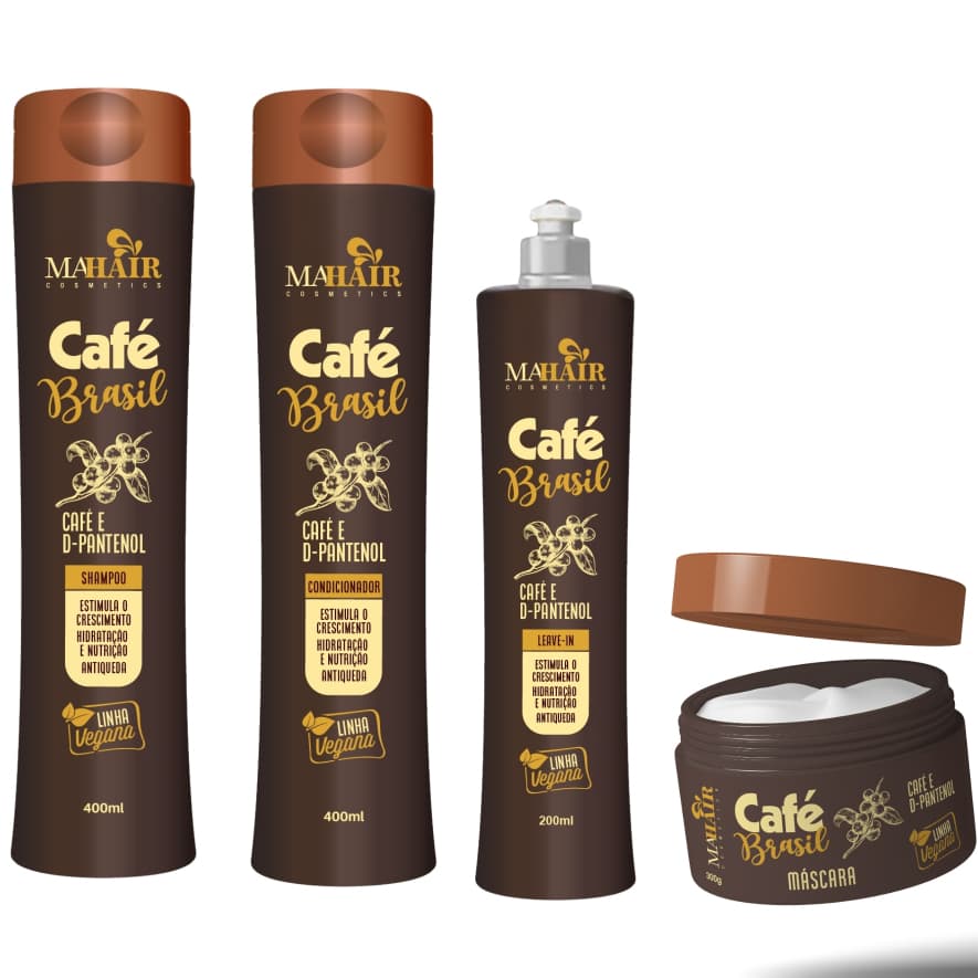 Kit Capilar Shampoo Condicionador Máscara Capilar e Leave-In Café Brasil Mahair Promoção!