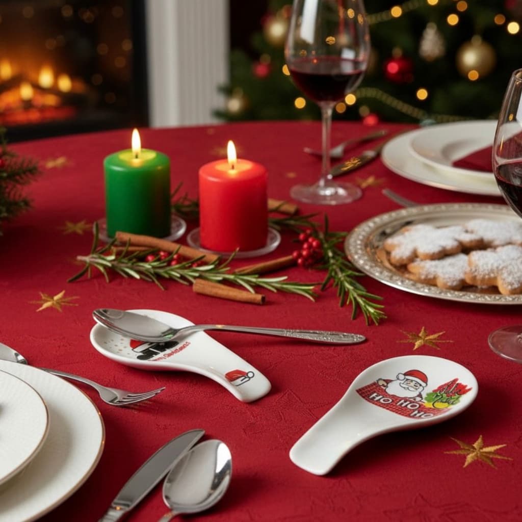 Descanso de Colher Decorativo para Natal Mesa Posta Kit 4 Peças Exclusivo
