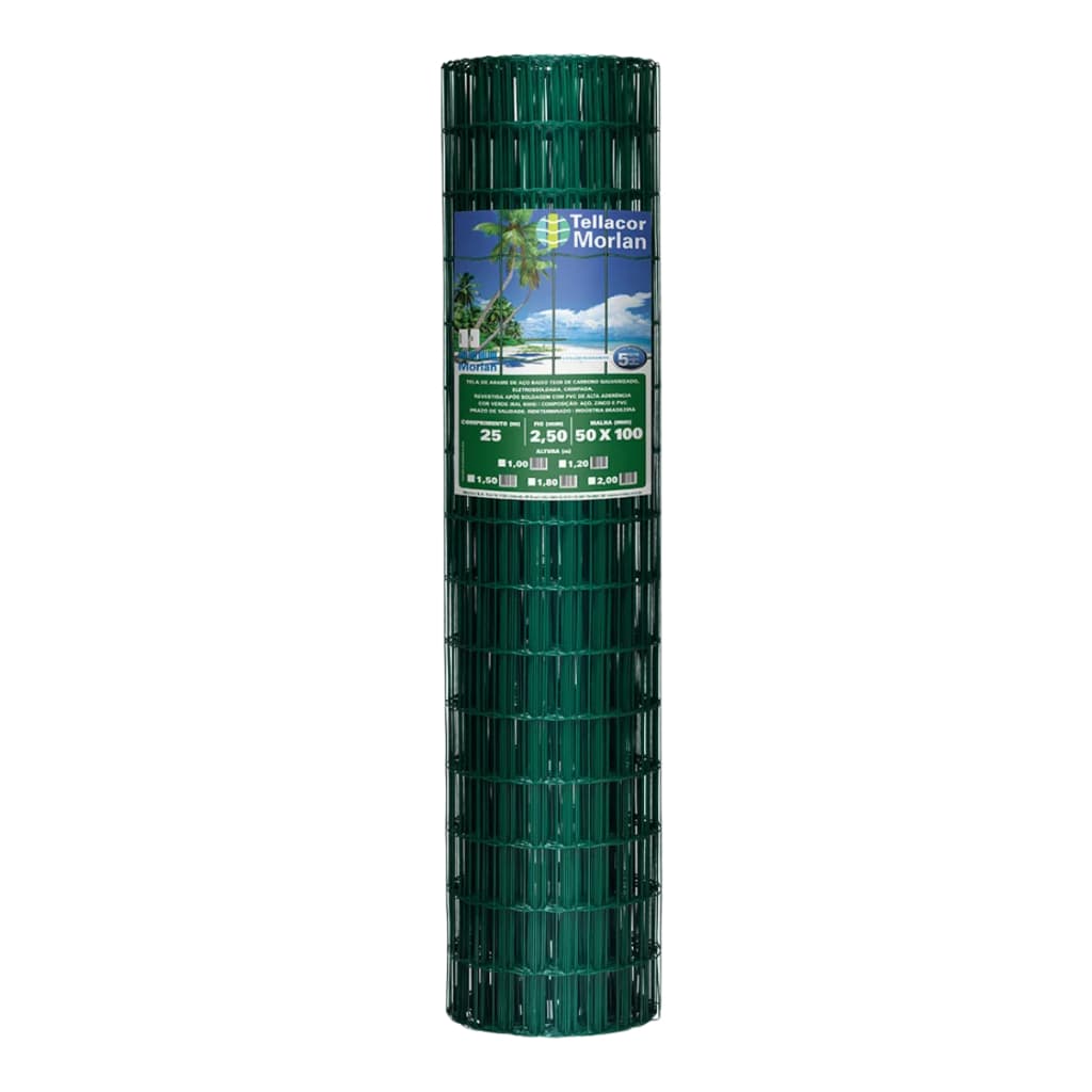 Tela Tellacor Verde 1m – Galvanizada com PVC  25 Metros  Malha 5x10cm  Alta Segurança