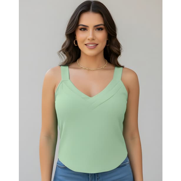 Blusa Regata Gola 2 V Elegante Moda Verão Soltinha Básica Dia a Dia Estilosa Duna Gola Drapeada