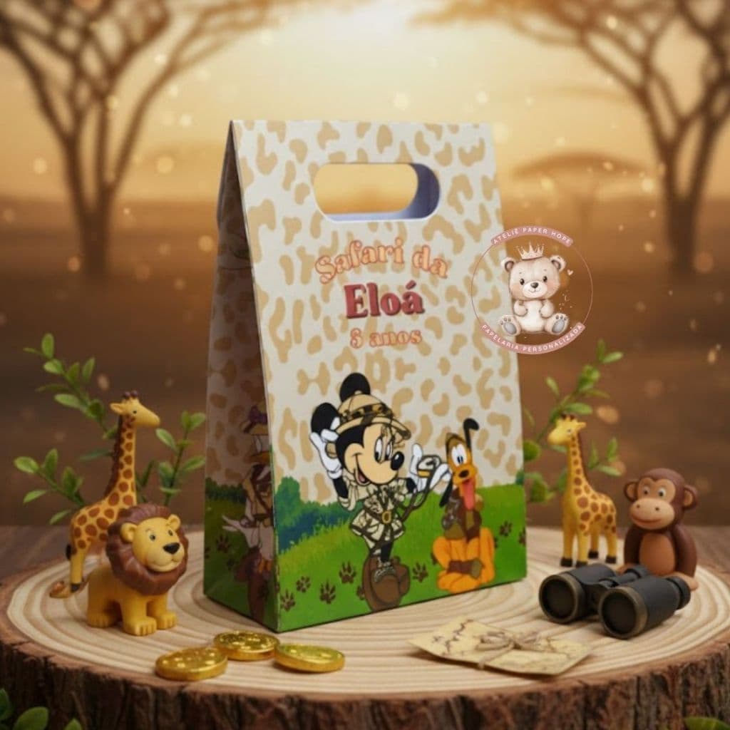 10 Sacola Personalizada Minnie Safari - Sacolinha Lanche - MINNEI SAFARI - SAFARI - Sacolinha