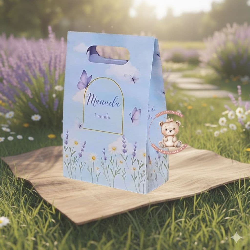 Sacola  Jardim das Borboletas - Sacolinha Lanche Pequena - Sacola personalizada Borboleta