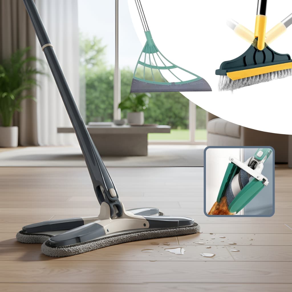 Kit Mop Limpeza Banheiro Chão Vidros + Escova Rodo 2x1 + Vassoura Silicone