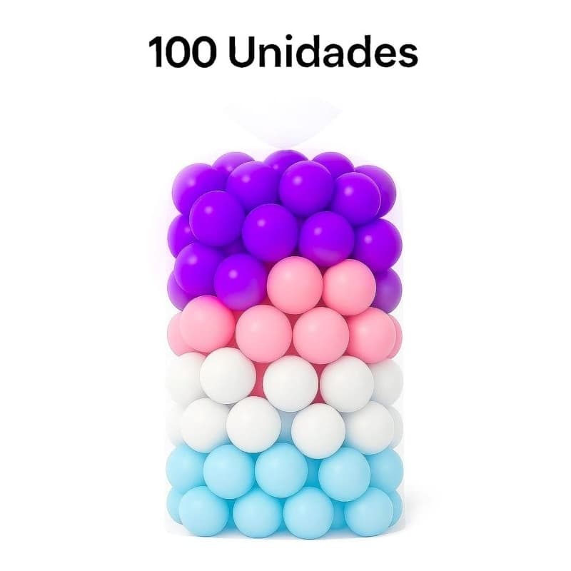 100 Unidades de Bolinha Plástica Colorida Tom Pastel - Roxo, RosaBebê, Branca e AzulBebê Promoção 100 e 50 - Não Amassam