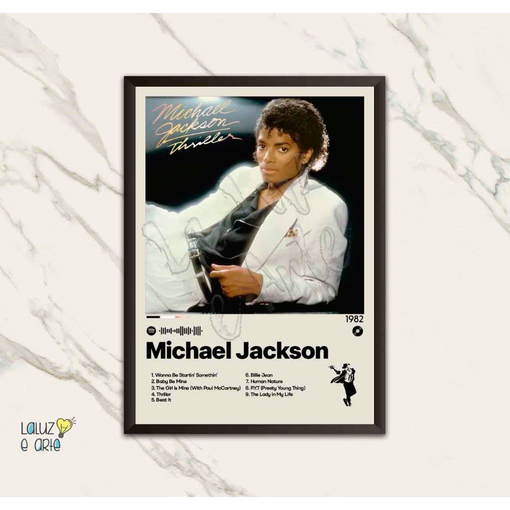 La Luz e Arte\Quadro Música\Michael Jackson\Quadro Decorativo\Spotify\Pop\R&B\Soul\Disco\Thriller\