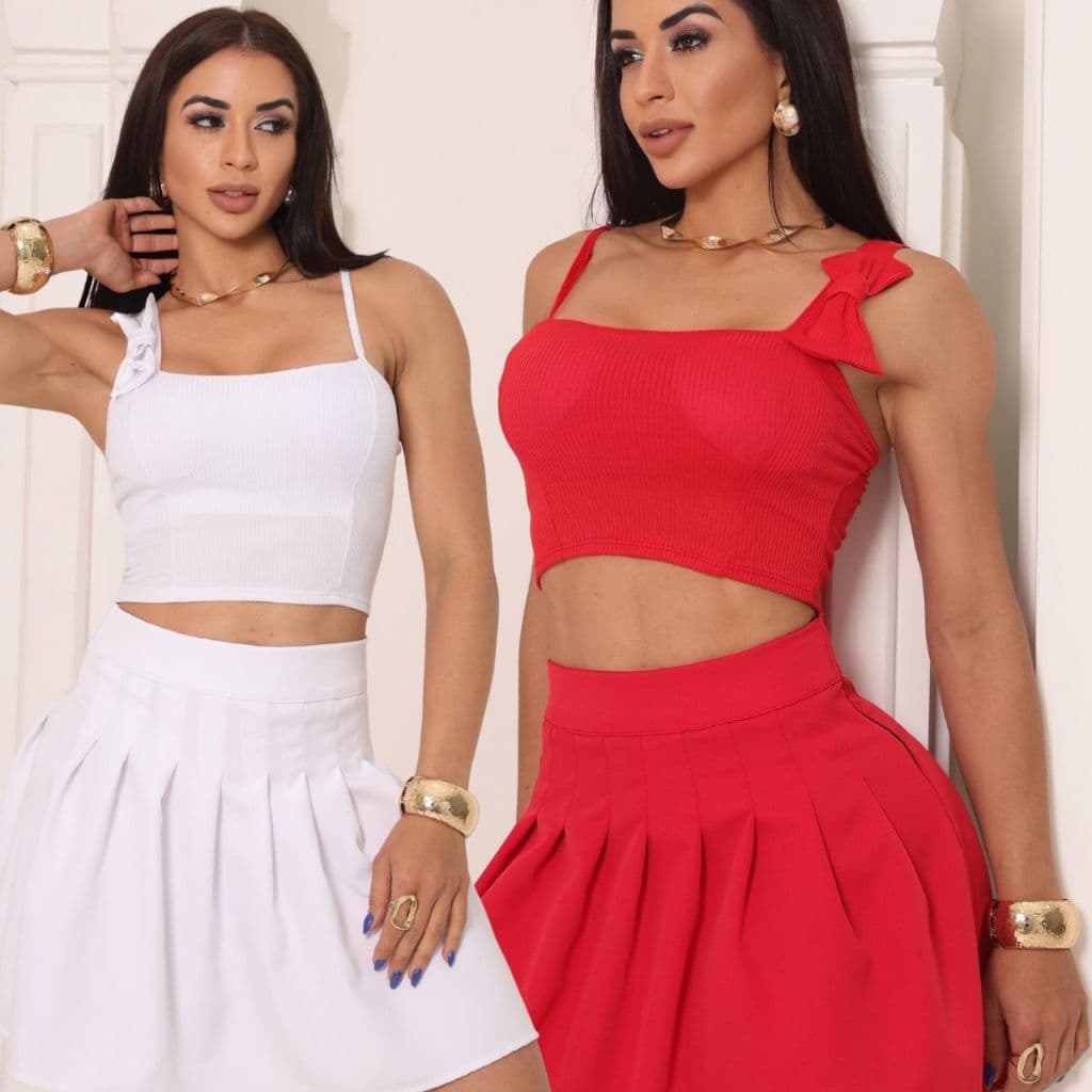 Cropped Feminino Regata Canelado Com Alça Fina Lacinho Confortável Verão Casual