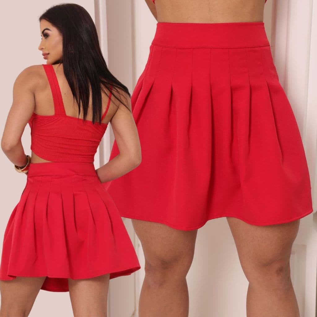 Saia Feminina Alfaiataria Rodada Plissada Cós Alto Colegial Coreana Cosplay