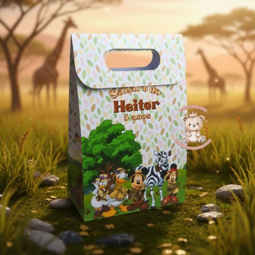 10 ~ 40 Sacola Personalizada Mickey Safari - Sacolinha Lanche - MICKEY SAFARI - SAFARI - Sacolinha