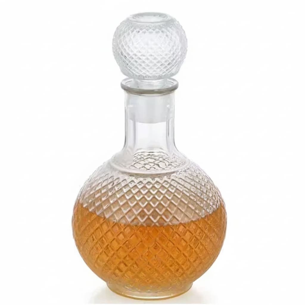 Garrafa Licoreira de Vidro 1L Redonda – Decoração Moderna para Whisky e Bebidas
