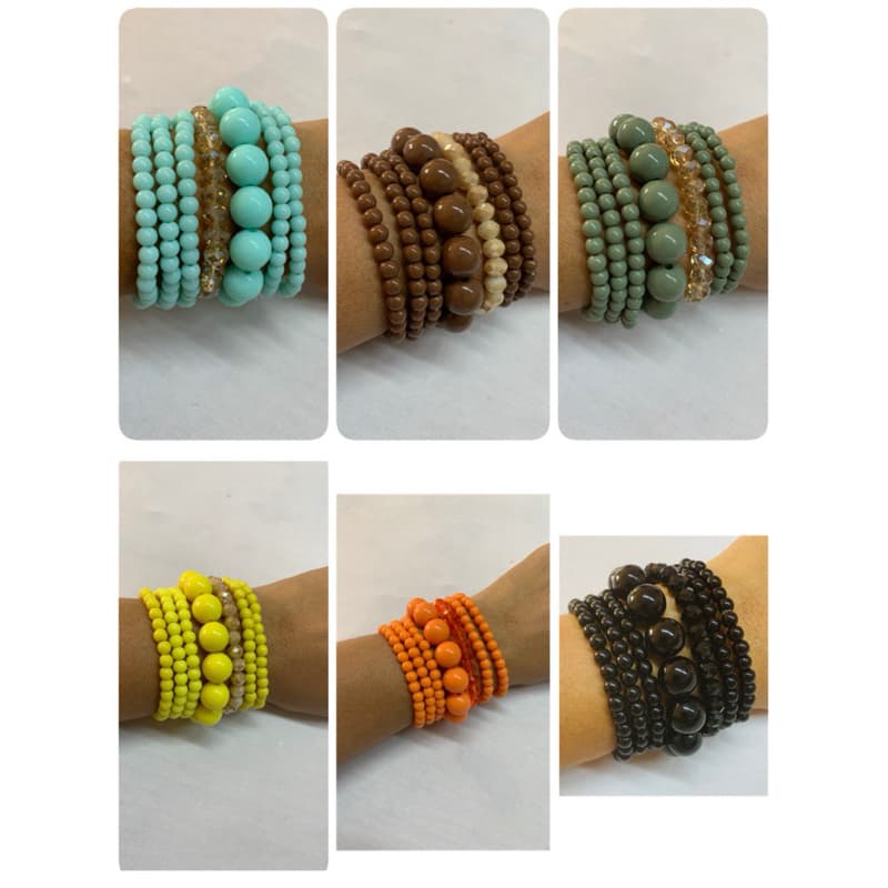 CONJUNTO DE PULSEIRAS EM RESINA, CONTAS REDONDAS, USO DIÁRIO, FIO DE SILICONE