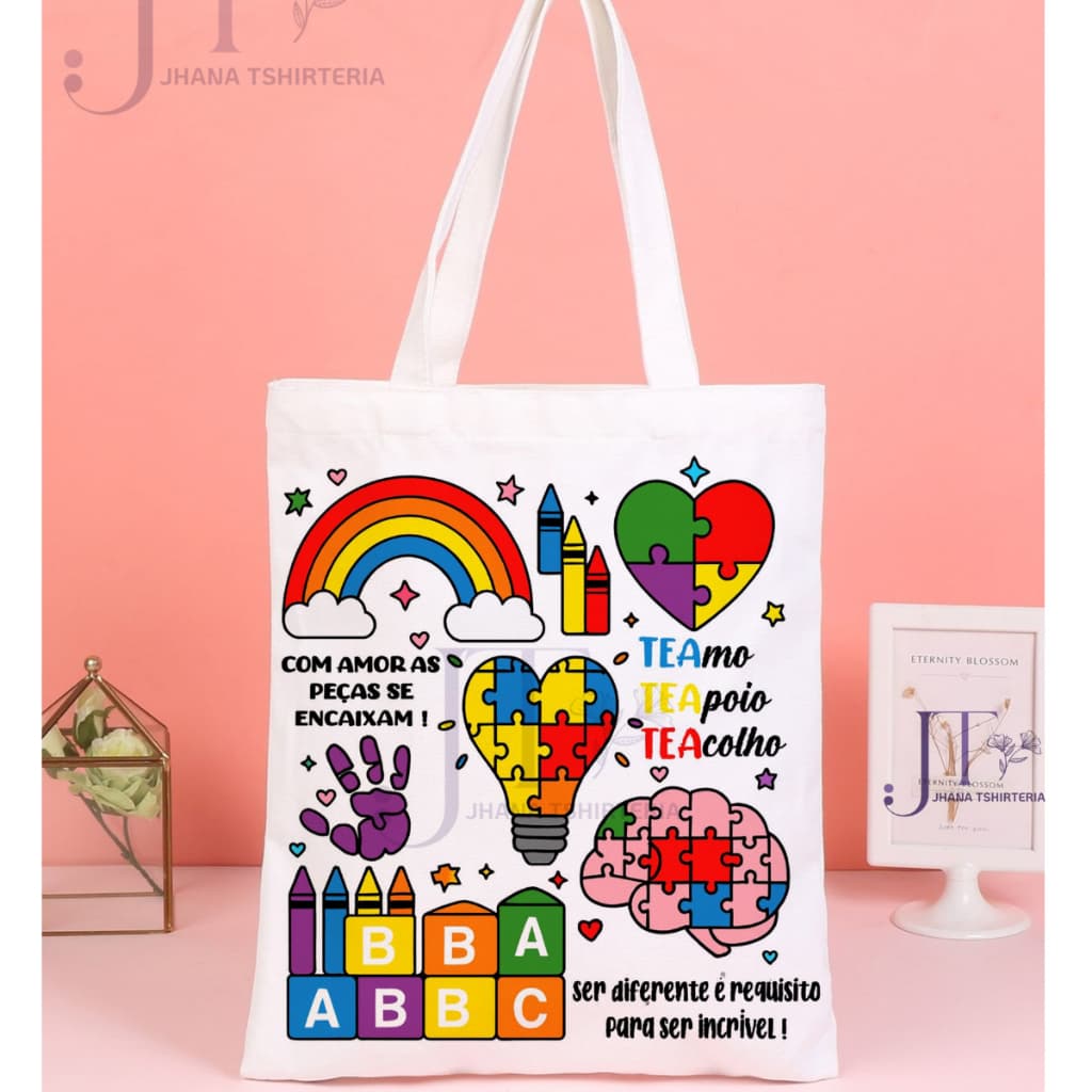 Bolsa sacola Ecobag feminina,unissex MODA CASUAL TEA,AUTISMO