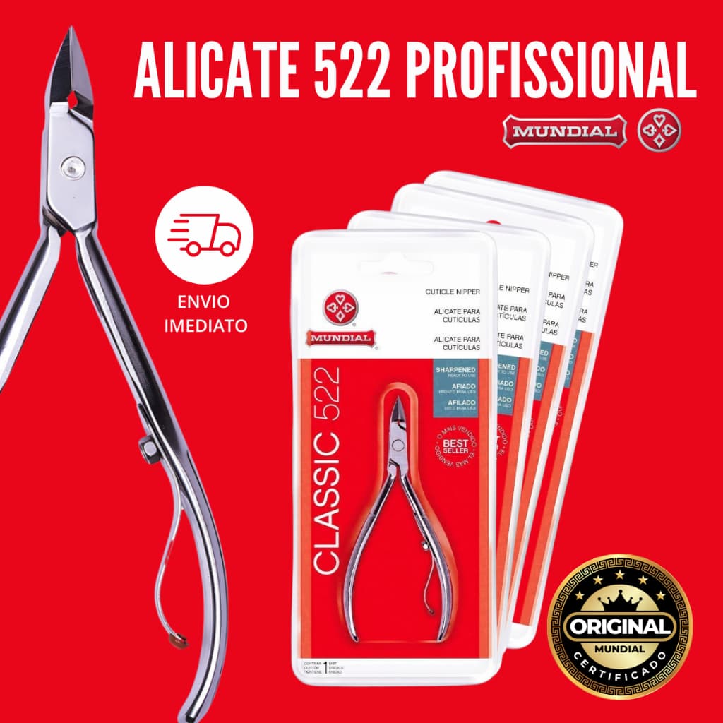 Alicate de Unha Mundial 522 Classic Profissional Afiado Original Cutícula Manicure Pedicure