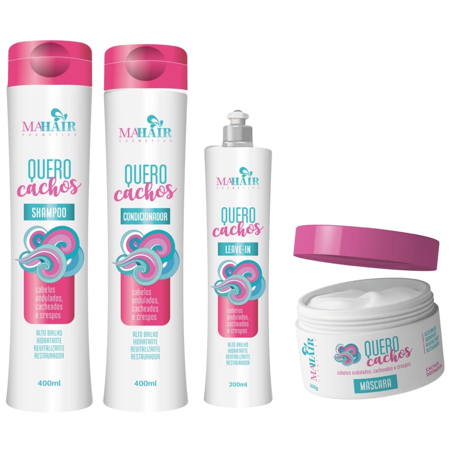 Kit Capilar Shampoo Condicionador Máscara Capilar e Leave-In Quero Cachos Mahair Promoção!