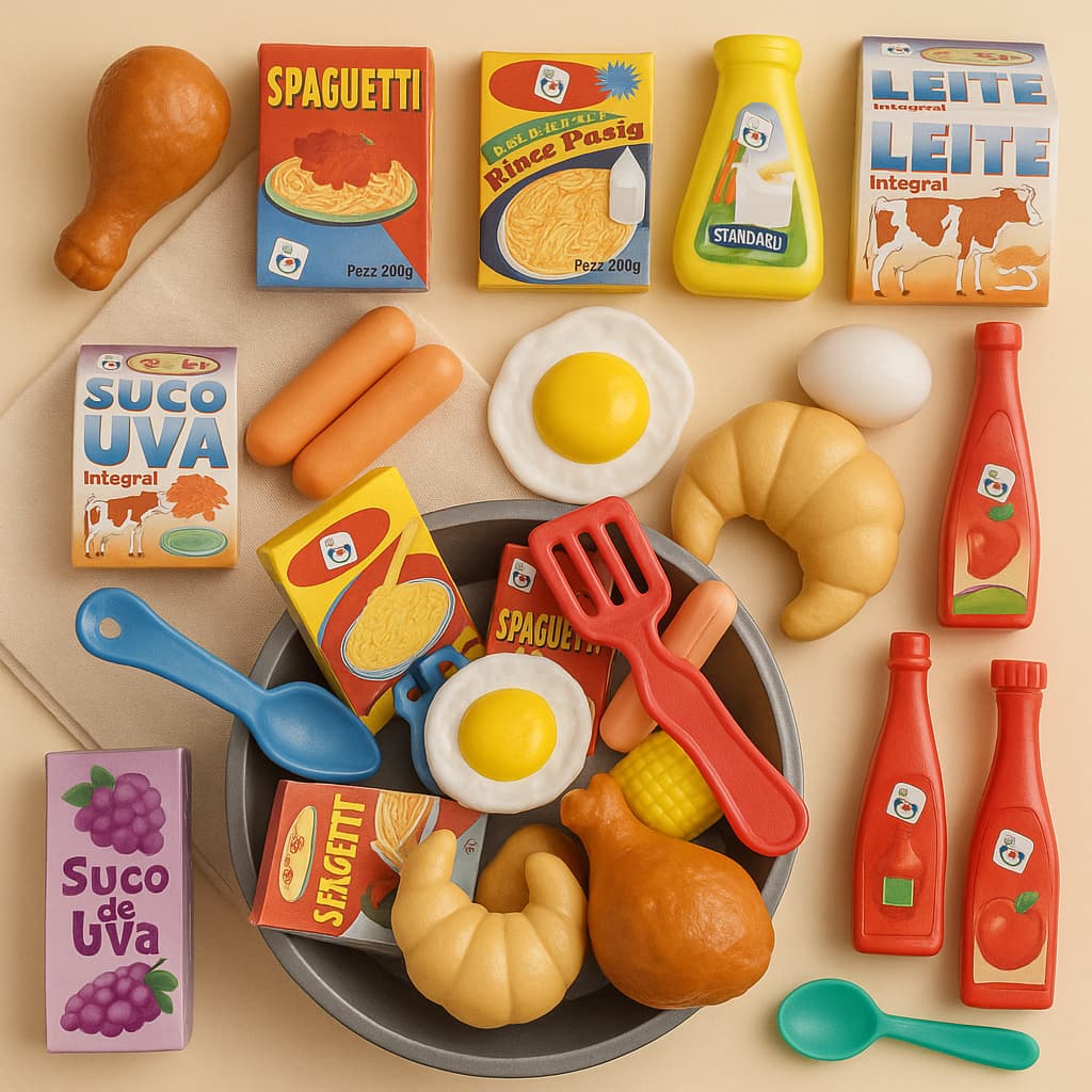 Kit Brinquedos De Menino Menina 18 Pecas Comidinha de Brinquedo Cozinha Infantil Panelinha Frigideira Frutas