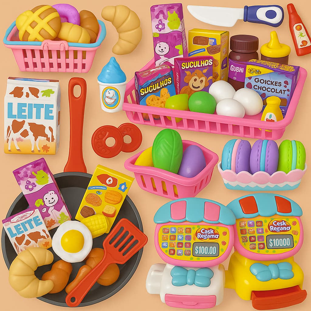 Kit Brinquedos Menino Menina Educativo Comidinha Infantil Mercadinho Cozinha Infantil Criança
