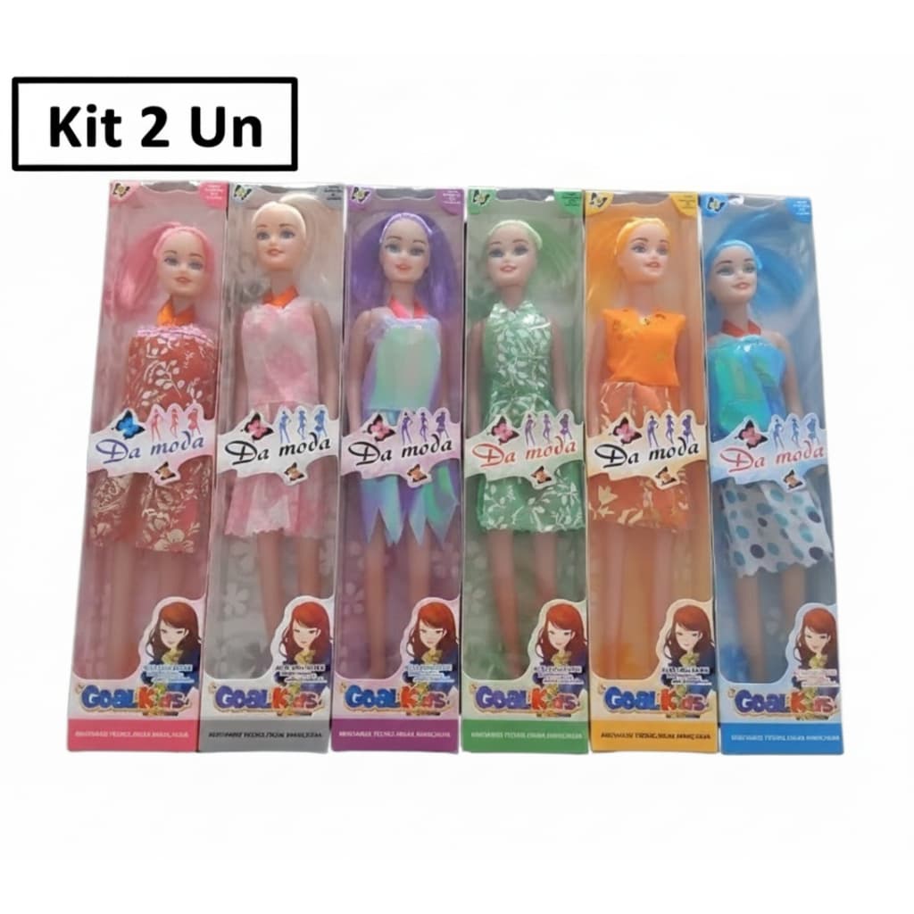 KIT 2 Bonecas Barbie Fashion Vestido Colorido / Kit de Cozinha de 8 Peças