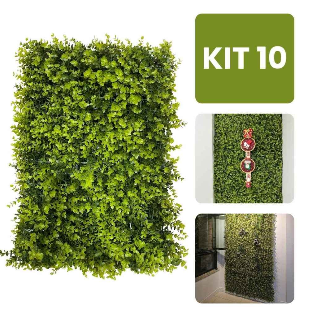 Kit 10 Placas de Grama Eucalipto 40x60cm Jardim Vertical Artificial Parede Verde Muro Ingles