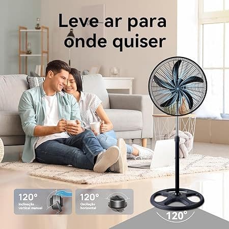 Ventilador Pedestal 127V 60W Potente Oscilante Silencioso Preto
