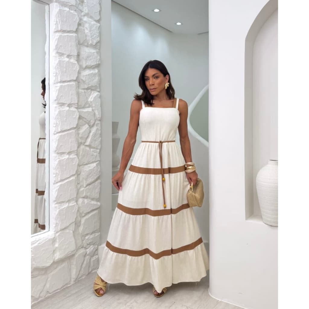 Vestido Longo Liso  Feminina Bicolor com forrto Casual
