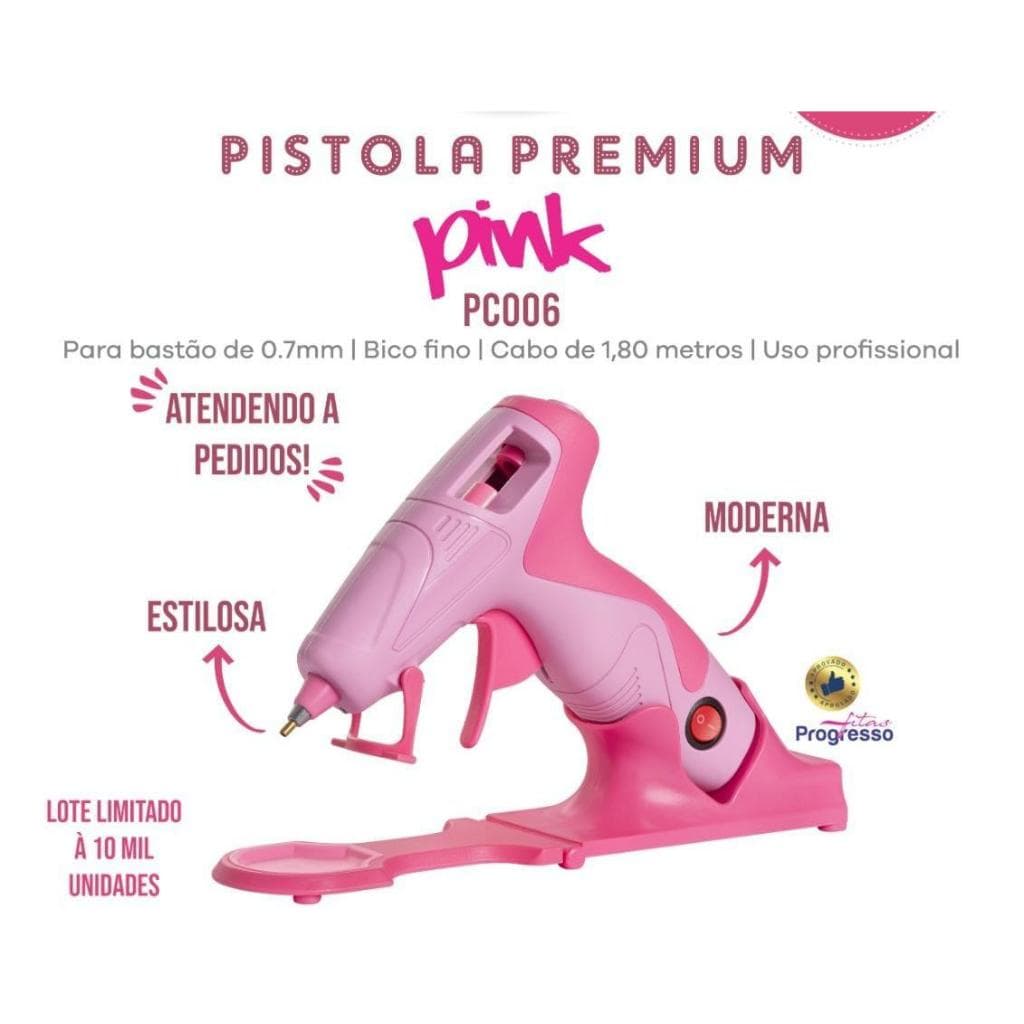 PISTOLA ROSA COLA QUENTE BICO FINO COM BASE DE APOIO COM OU SEM FIO BIVOLT - ARTEPUNTO