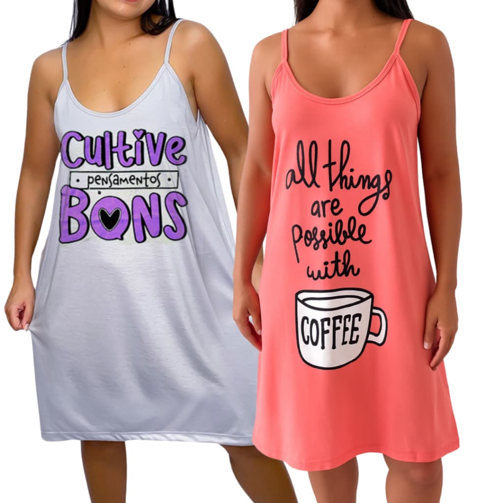Camisola Alcinha Feminina em Malha Soltinha e Confortável Desenhos fofos e divertidos Café Pantera