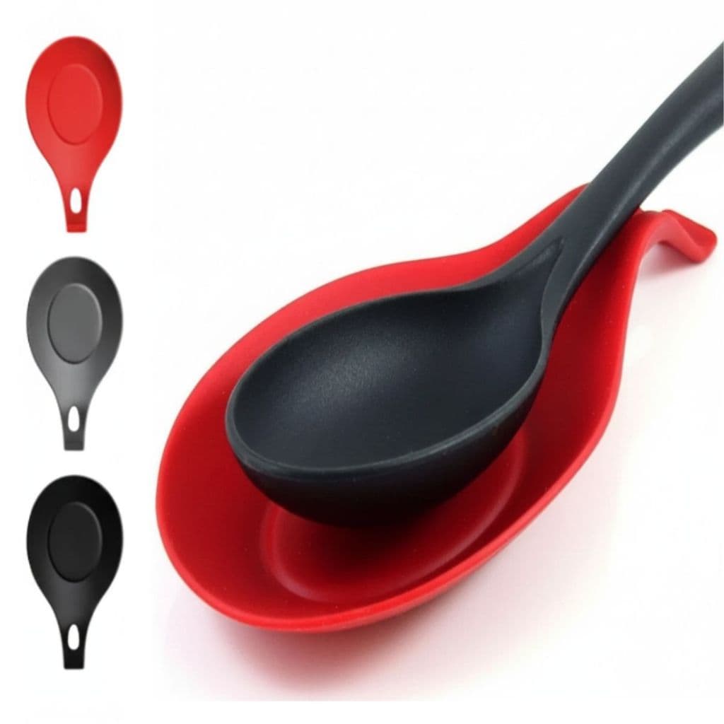 Descanso De Silicone Apoio De Talher Suporte Porta Colher 20cm Para Utensílio Cozinha Bancada Vermelho Cinza