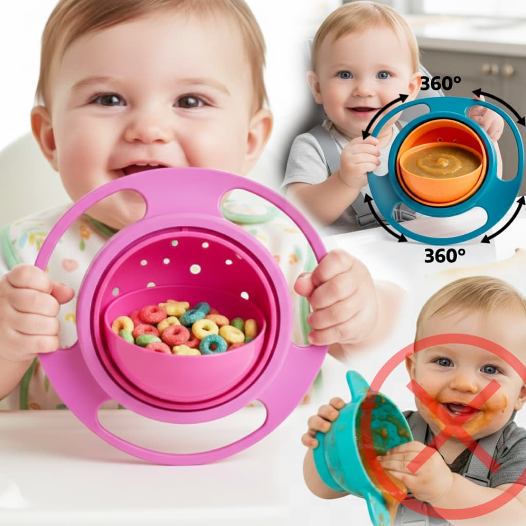 KIT 1 ou 2 UN Prato Mágico 360° Infantil Bebê Giratório Antivazamento – Gyro Bowl Introdução Alimentar