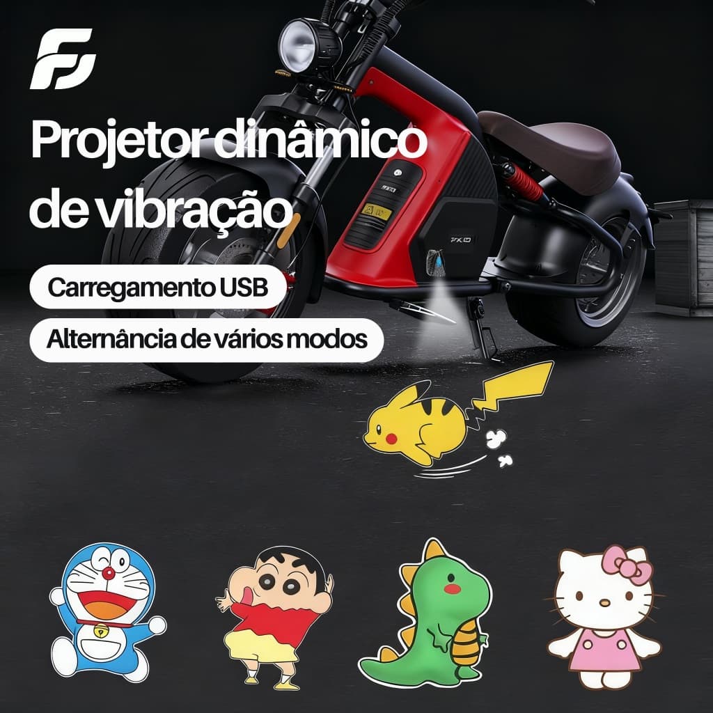 Projetor Luz Boas-Vindas Dinâmico Pikachu/Doraemon Sensor Infravermelho  USB Recarregável  Para Moto/Carro