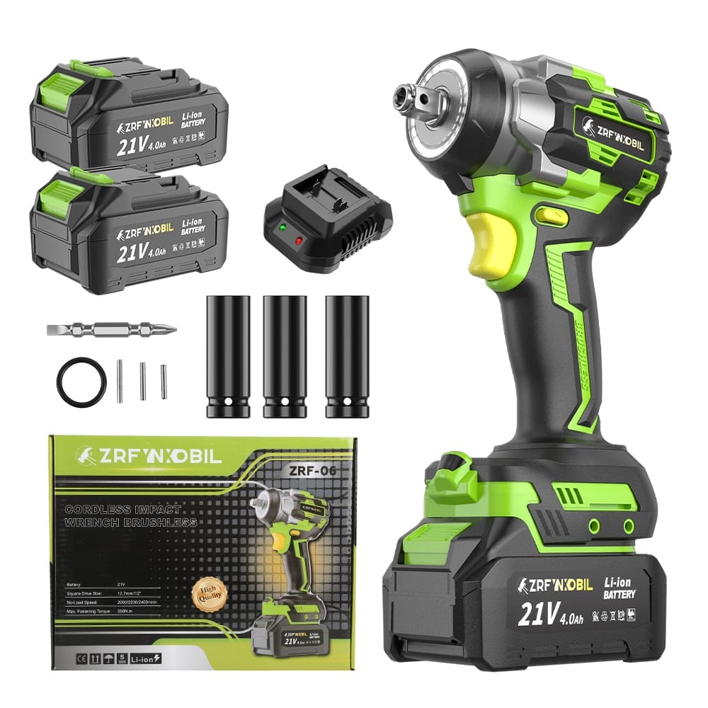 Chave de Impacto Elétrica Profissional ZRF Sem Escovas 21V 2 Baterias Torque 550NM - Kit ferramentas Completo