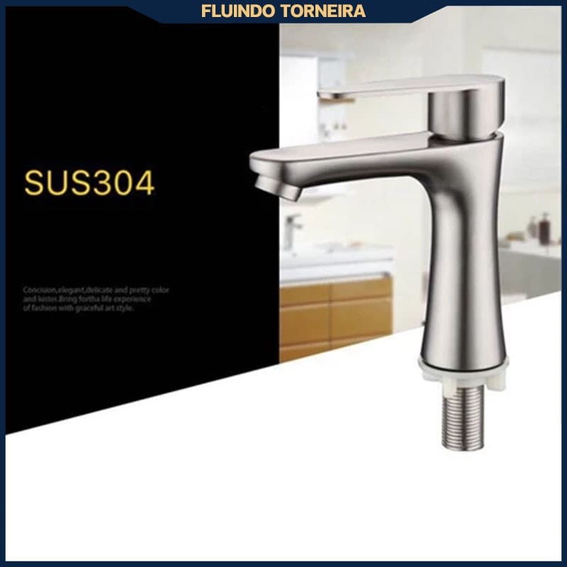 Torneira de Aço Inoxidável 304 - Antiferrugem e Durável para Lavatório de Banheiro - Água Fria