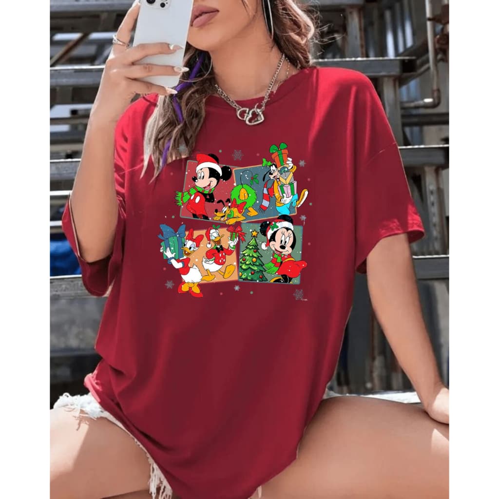 Camiseta Adulto Unissex Turma Do Mickey Natal 100% Algodão