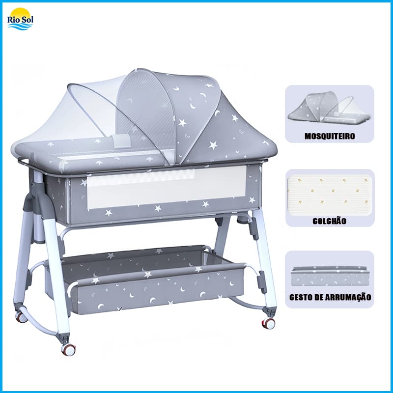 Berço Portátil Berço portátil Mosquiteiro dobrável para bebê 50 KG multifuncional móvel Cinza P18