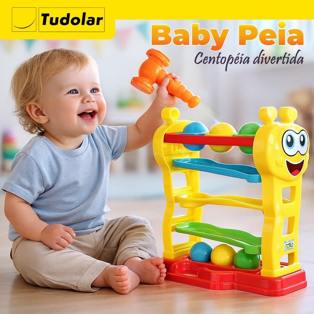 Brinquedo Infantil Baby Peia de Bater c/Martelinho Bolinhas Didático Educativo Para Bebes e Criancas