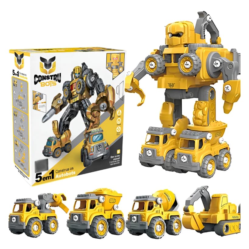Robô Carrinho Brinquedo 5 em 1 Construbots Monta e Desmonta Educativo Infantil com Ferramentas Criativas