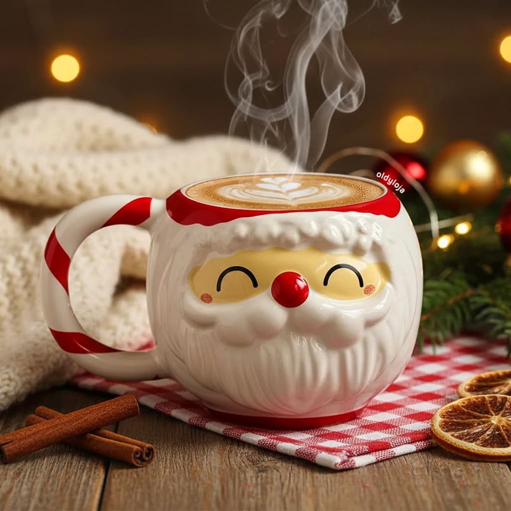 Caneca Papai Noel Fofo Natal Cerâmica 350ml Canecas Natalinas