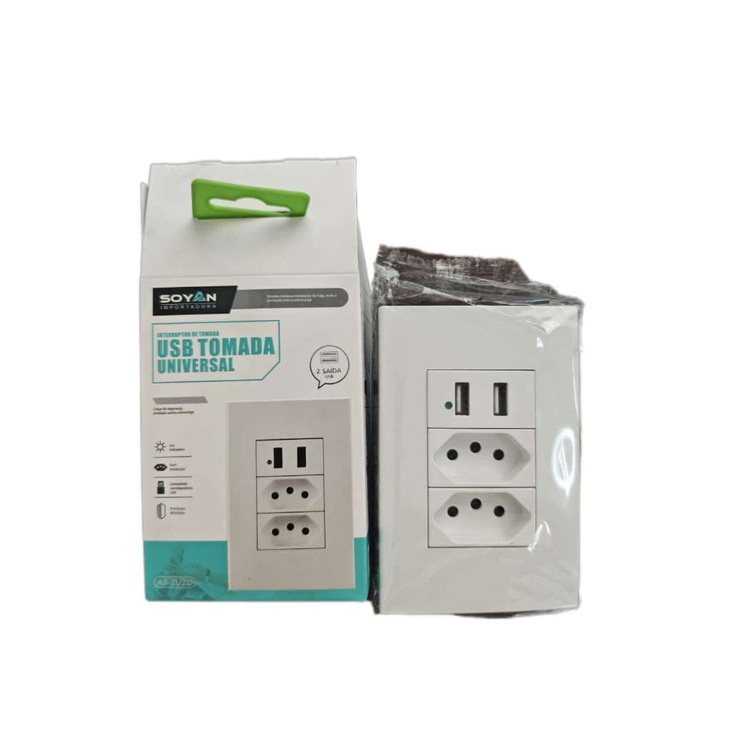 SOYAN Tomada Usb Parede Duo Bivolt Dupla Conjunto Carregador Alimentação （Branco）