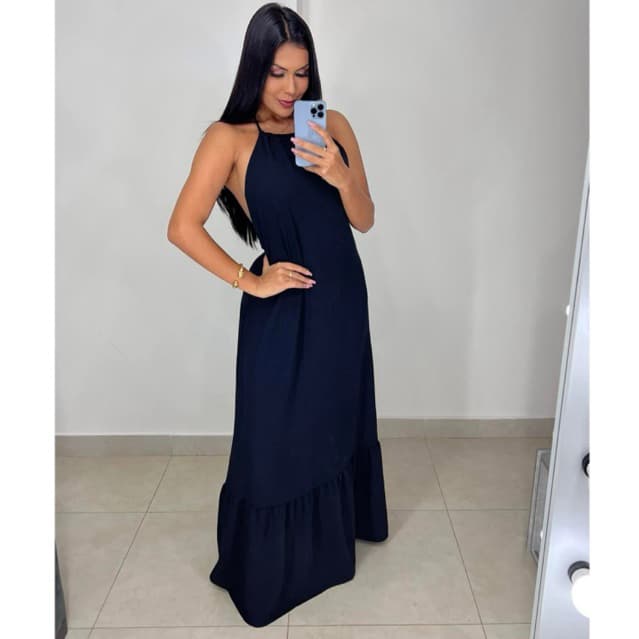 Vestido Feminino Longo Costas Nua Frente Unica Elegante Verão