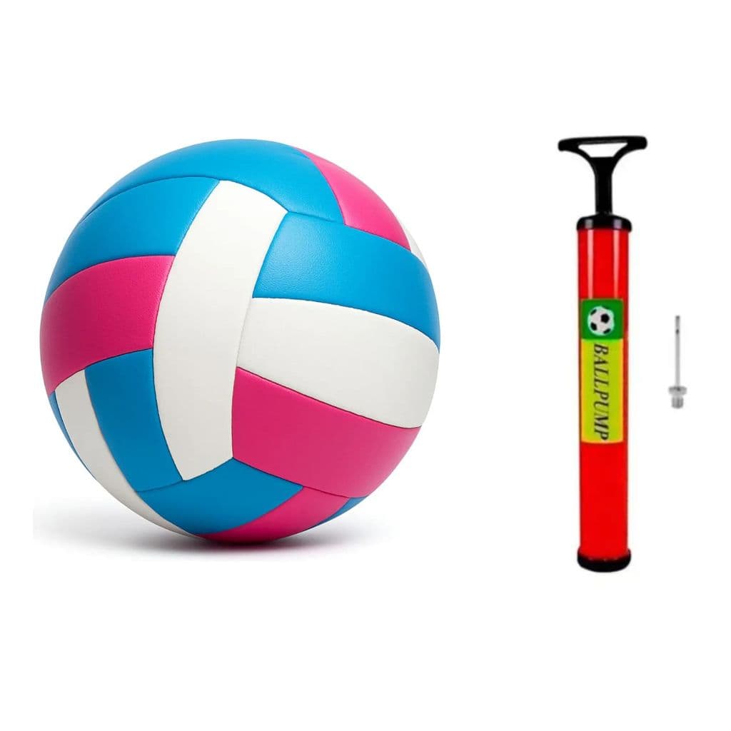 Kit bola de volei PVC rosa + bomba encher praia quadra