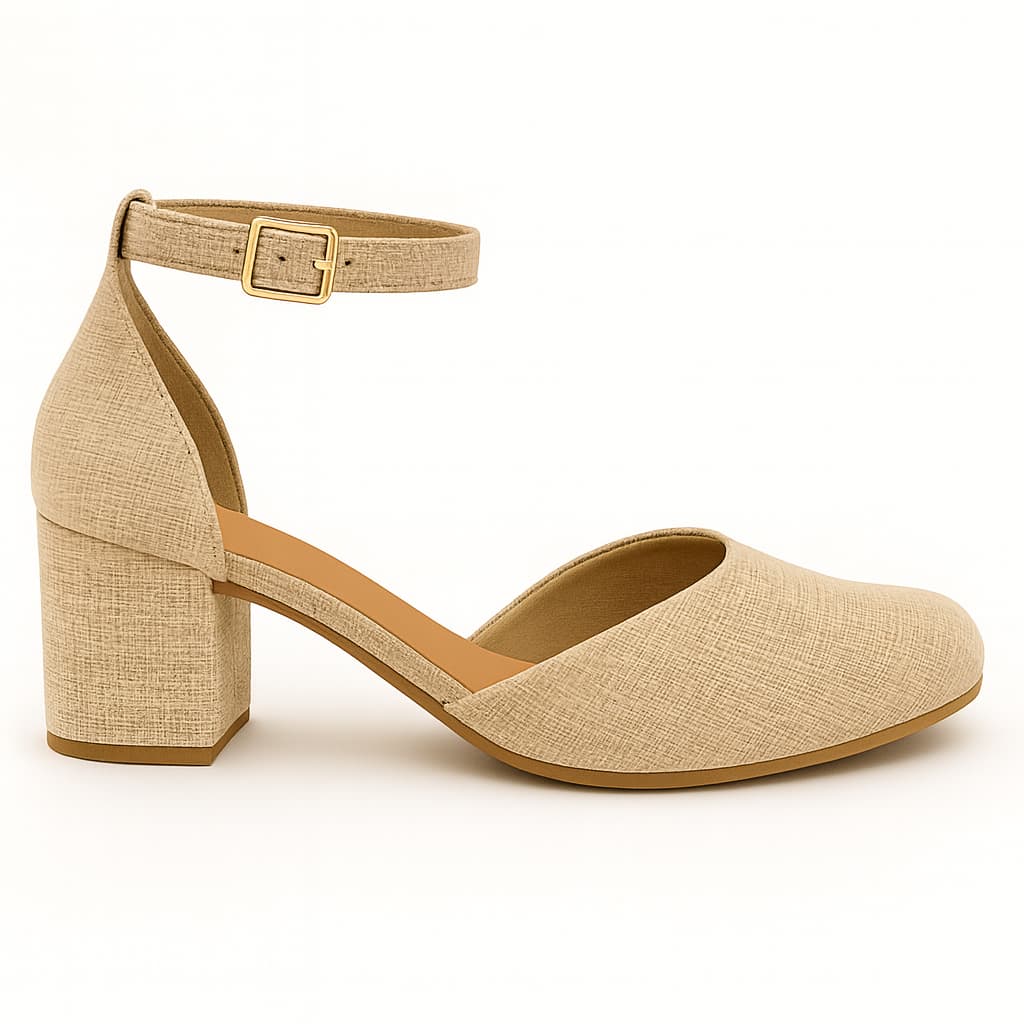 Sandália Feminina Salto Bloco Fechada Boneca com Fivela Salto 5cm