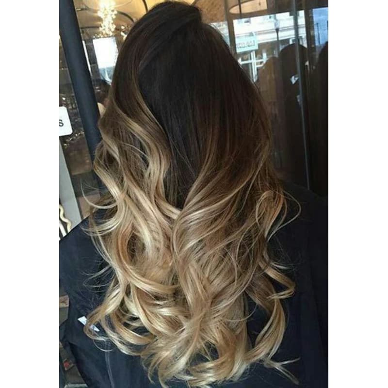 Aplique de cabelo morena iluminada raiz esfumada loiro mel - extensão de cabelo orgânico parecido com cabelo humano
