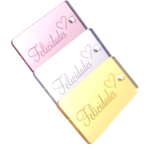 Etiqueta de Acrílico Espelhado 3,0x1,0 cm decorativa escrito "Felicidades" 10 un