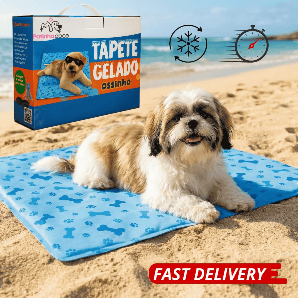 Tapete Gelado Estampa Ossinho Cama Colchonete Refrescante Cachorro Gato Pet Animal Grande Resistente Praia Calor Verão
