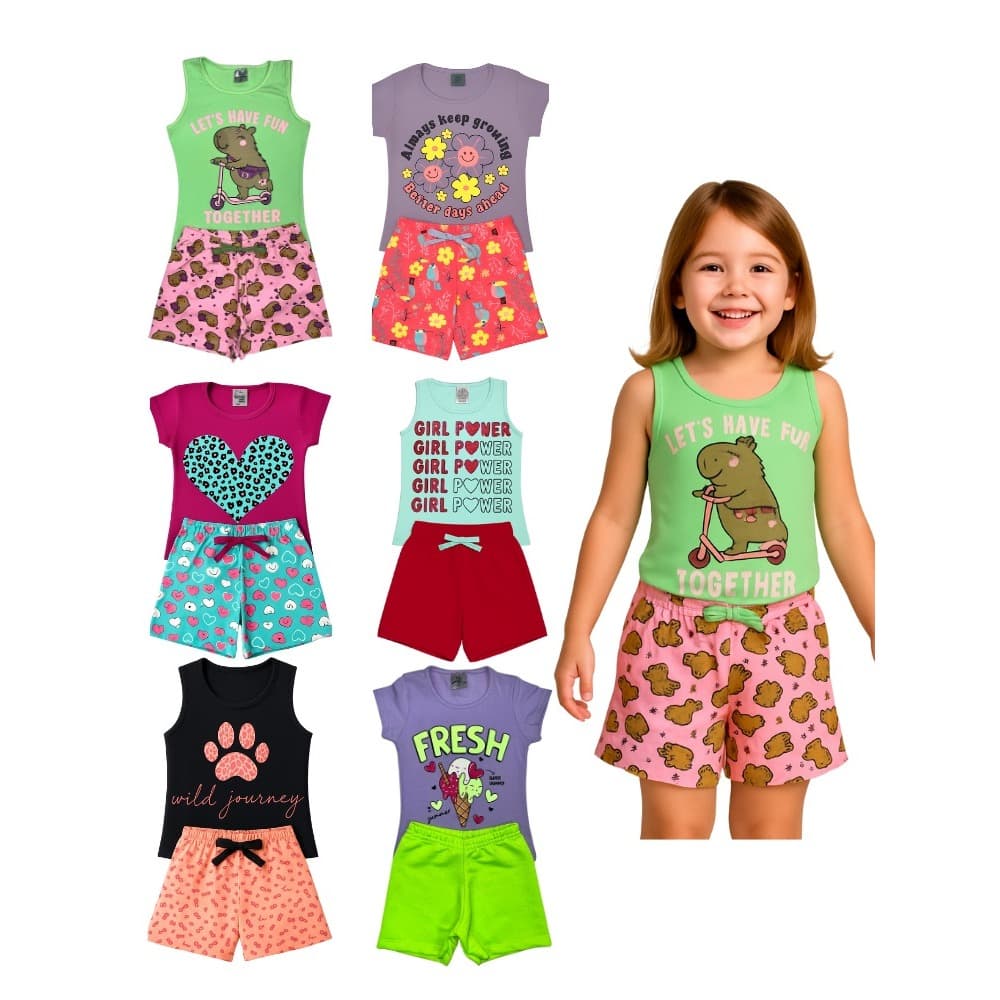 Kit 10 peças de Roupa Sortidas -5 Conjuntos Infantojuvenil  Menina Tamanho 01 ao 14/Algodão/Estampas Lindas/Confortável