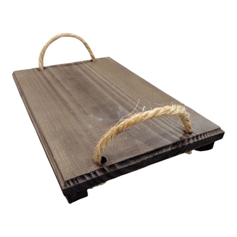 Bandeja Rústica em Madeira com Alças de Corda | Decoração Artesanal 30x19 cm