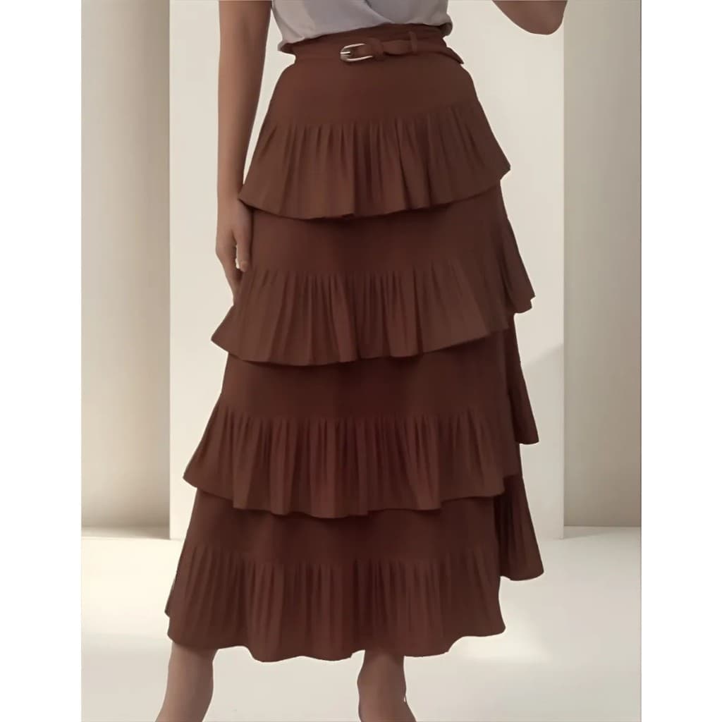 Saia Midi 4 Camadas Plissada Premium Moda Feminina Evangelica