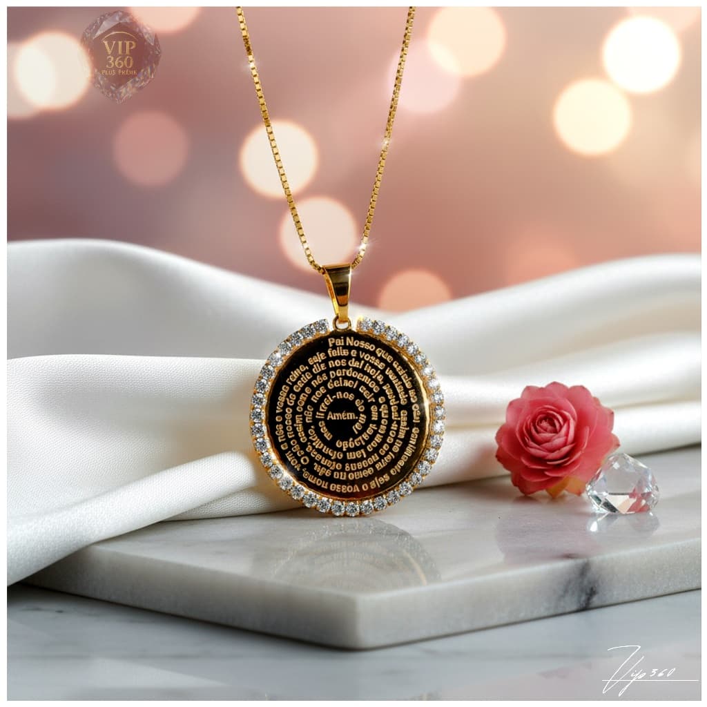 💖Colar Oração Pai Nosso Medalha Pingente  28mm — Folheado Ouro 18K / Prata 925 | Fé, Proteção e Luxo