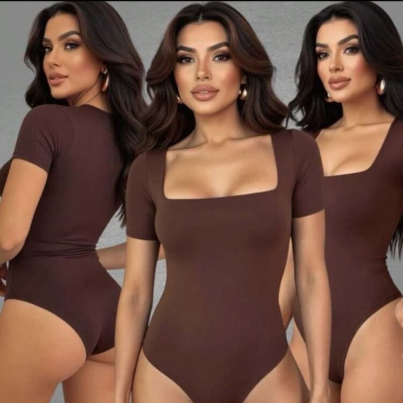 MANGA Decote  Body Feminino Suplex Manga Curta Decote Quadrado Manguinha Decotado Forro Duplo Tecido Premium