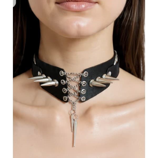 Choker Ellie com Spikes e Correntes acessório Gótico colar da moda